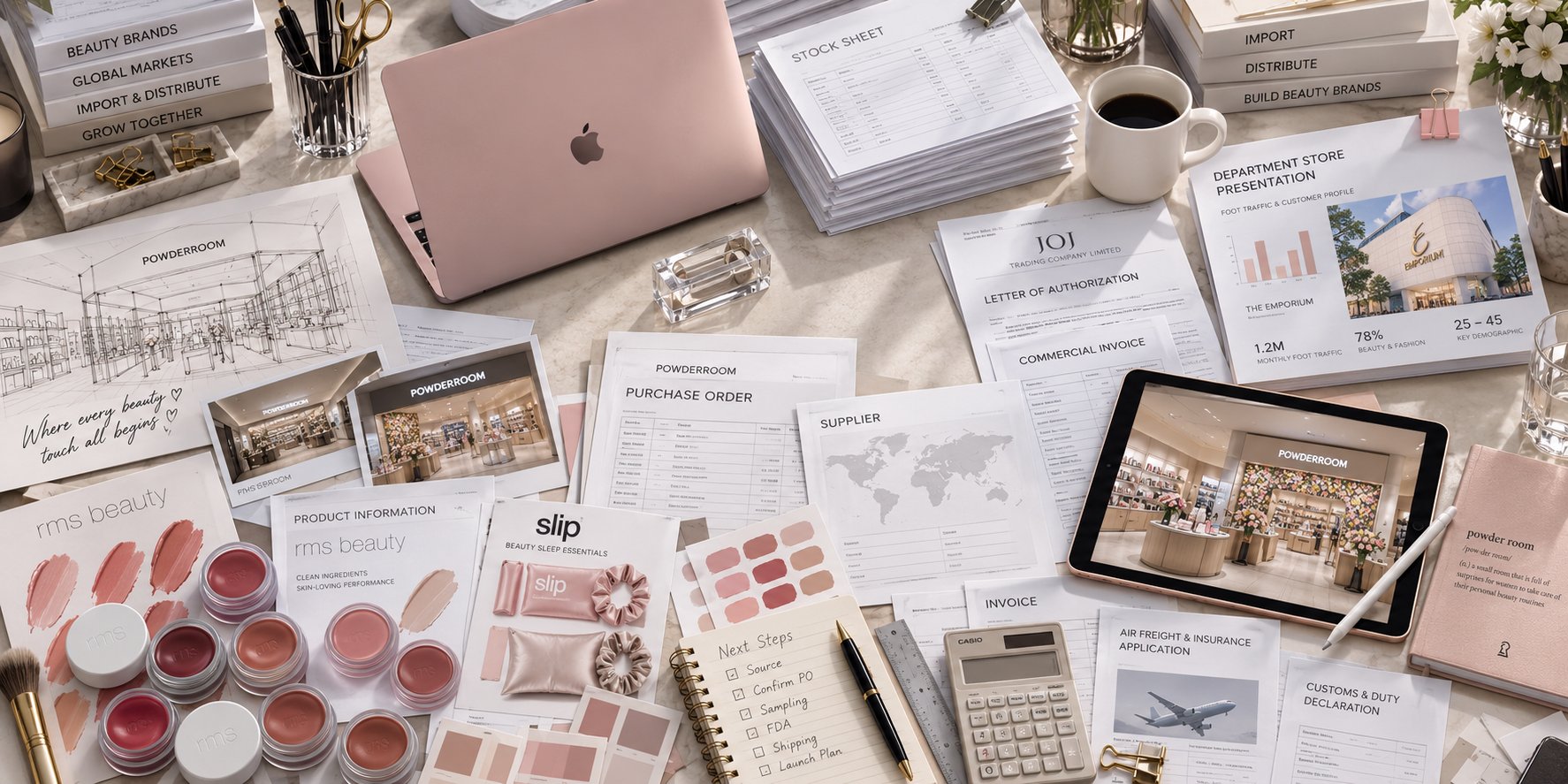 JOJ Trading — brand launch desk, from concept to Powderroom